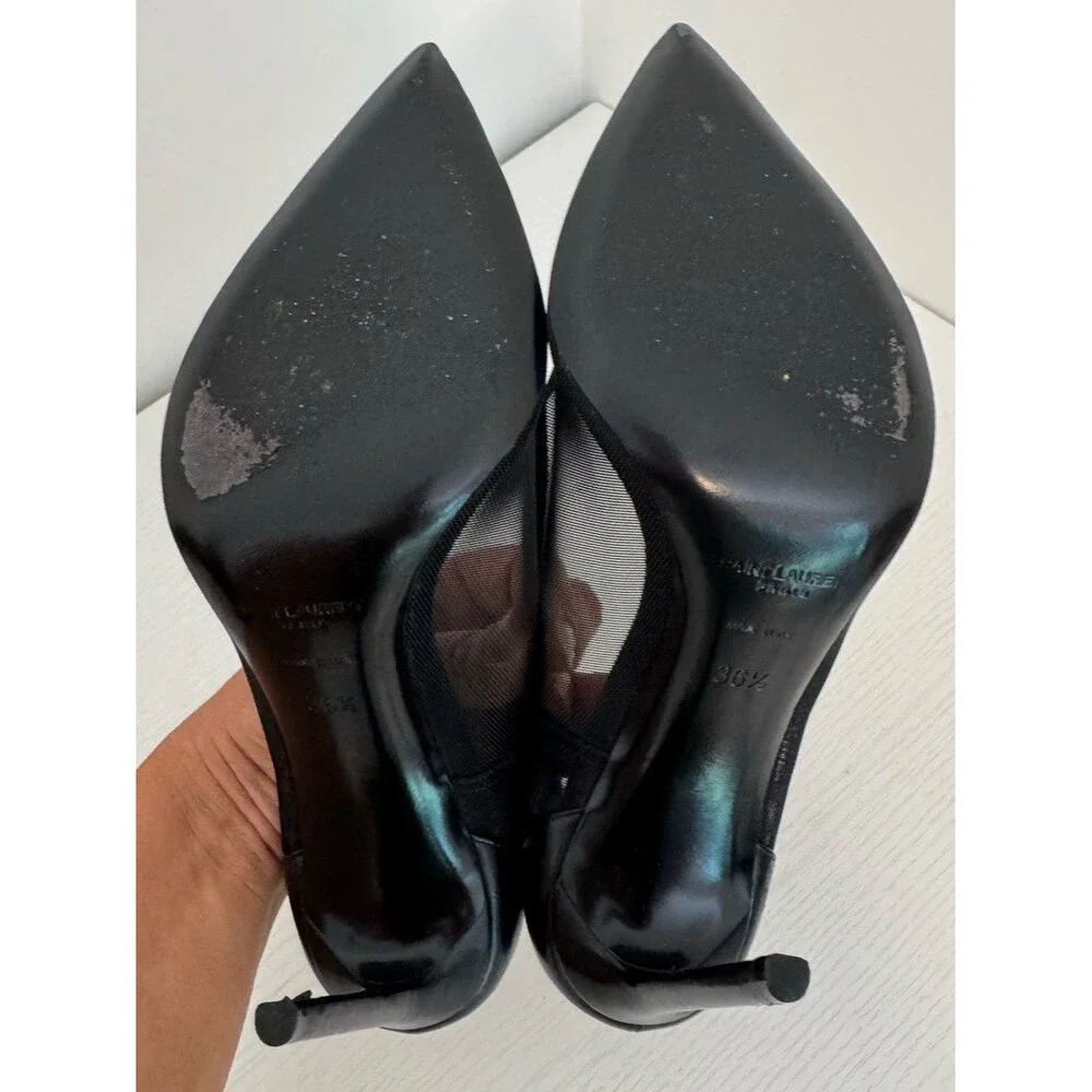 SAINT LAURENT Anja 105 Black Mesh Heels Pumps Size EU 36.5 US 6.5 YSL Shoes - Picture 9 of 10